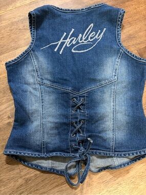 Harley-Davidson Blue Denim Lace-Up Women's Vest